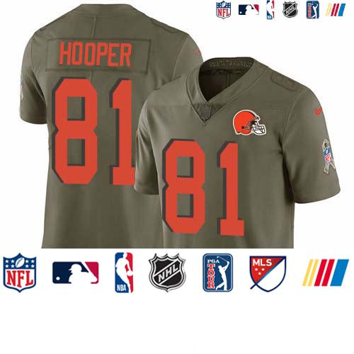 Custom Browns #81 Austin Hooper Olive Men’s Stitched NFL Limited 2017 Salute To Service Jersey