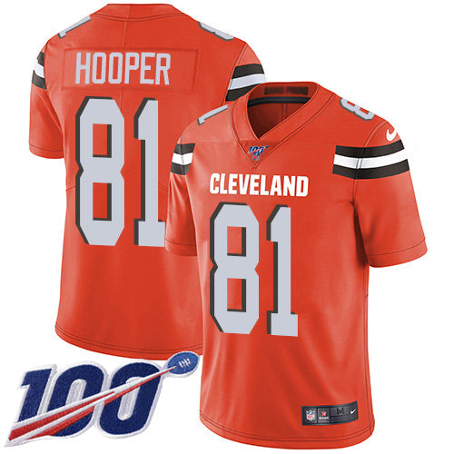 Custom Browns #81 Austin Hooper Orange Alternate Men’s Stitched NFL 100th Season Vapor Untouchable Limited Jersey