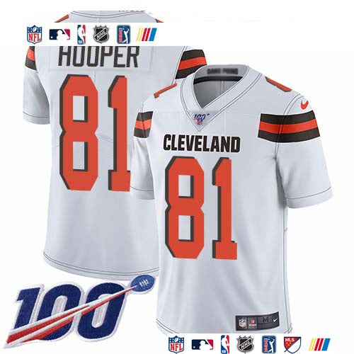 Custom Browns #81 Austin Hooper White Men’s Stitched NFL 100th Season Vapor Untouchable Limited Jersey