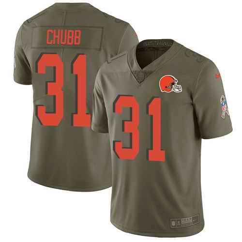 Custom Browns 31 Nick Chubb Olive Youth Salute To Service Limited Jersey