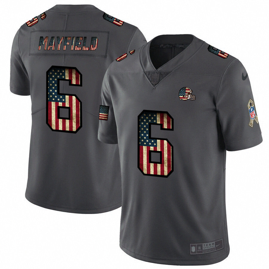 Custom Browns 6 Baker Mayfield 2019 Salute To Service USA Flag Fashion Limited Jersey