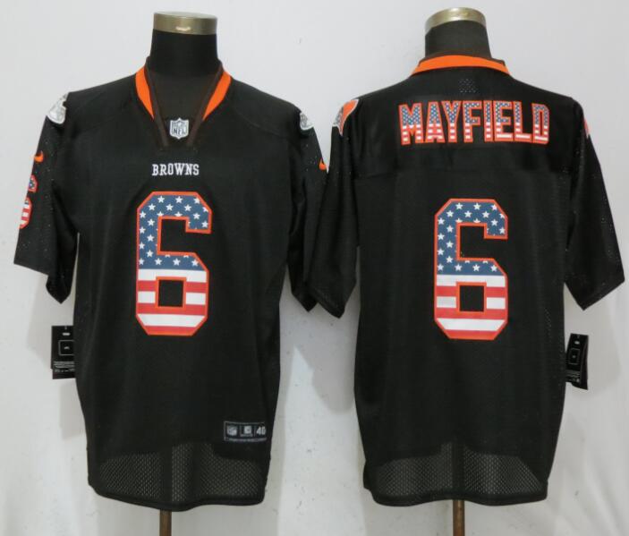 Custom Browns 6 Baker Mayfield Black USA Flag Fashion Elite Jersey