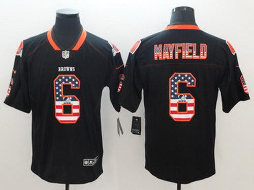 Custom Browns 6 Baker Mayfield Black USA Flag Fashion Limited Jersey