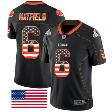 Custom Browns 6 Baker Mayfield Black USA Flag Fashion Limited Jersey