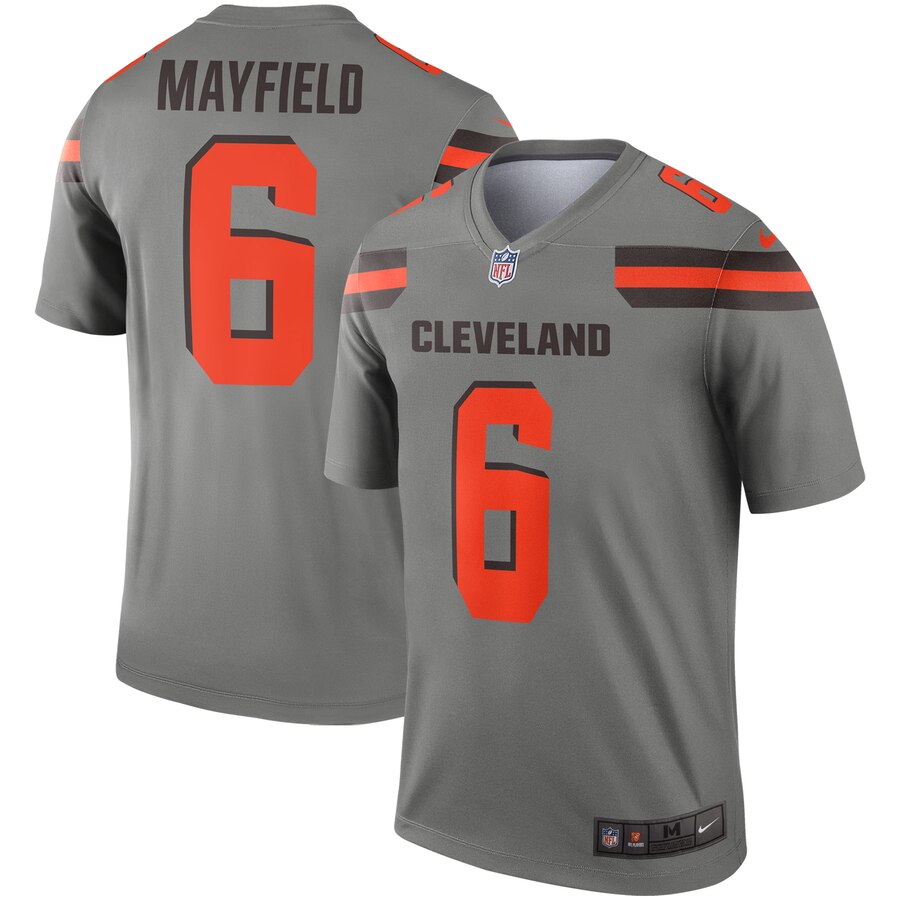Custom Browns 6 Baker Mayfield Gray Inverted Legend Jersey