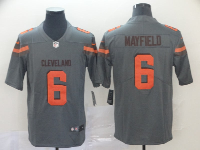 Custom Browns 6 Baker Mayfield Gray Inverted Legend Limited Jersey