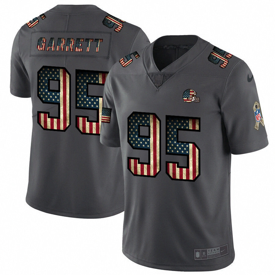 Custom Browns 95 Myles Garrett 2019 Salute To Service USA Flag Fashion Limited Jersey