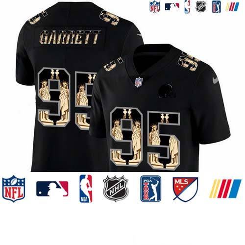 Custom Browns 95 Myles Garrett Black Statue Of Liberty Limited Jersey