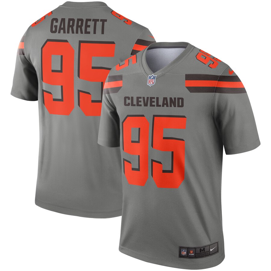 Custom Browns 95 Myles Garrett Gray Inverted Legend Jersey