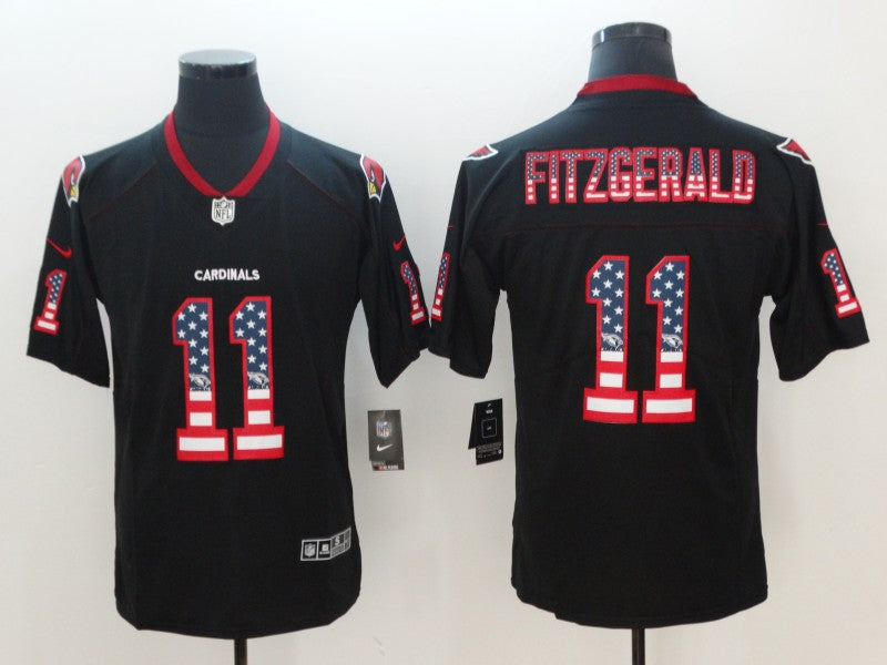 Custom Cardinals 11 Larry Fitzgerald Black USA Flag Fashion Color Rush Limited Jersey