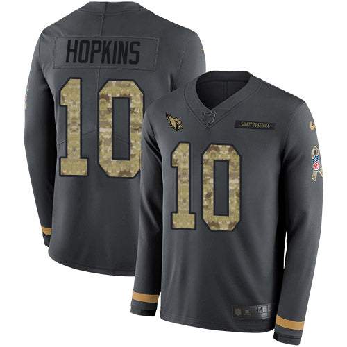 Custom Cardinals #10 DeAndre Hopkins Anthracite Salute to Service Men’s Stitched NFL Limited Therma Long Sleeve Jersey