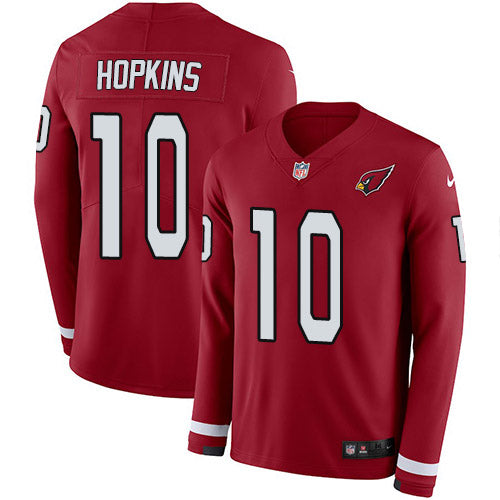 Custom Cardinals #10 DeAndre Hopkins Red Team Color Men’s Stitched NFL Limited Therma Long Sleeve Jersey