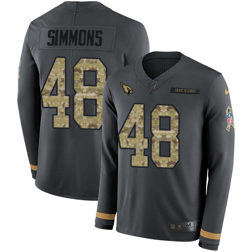Custom Cardinals #48 Isaiah Simmons Anthracite Salute to Service Men’s Stitched NFL Limited Therma Long Sleeve Jersey