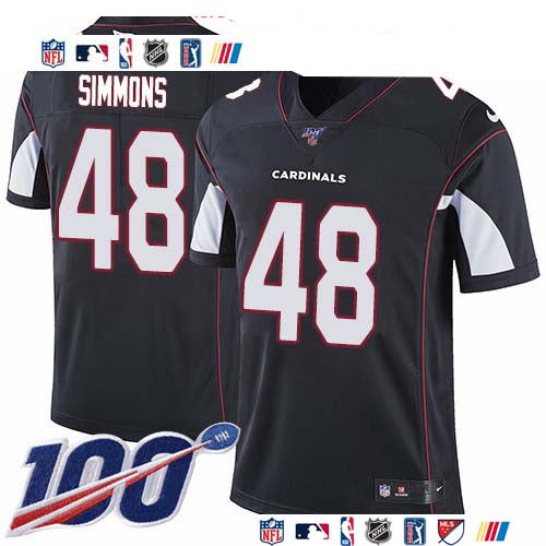 Custom Cardinals #48 Isaiah Simmons Black Alternate Men’s Stitched NFL 100th Season Vapor Untouchable Limited Jersey