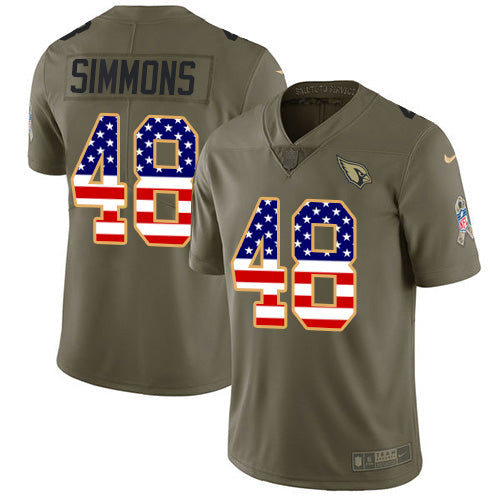 Custom Cardinals #48 Isaiah Simmons Olive USA Flag Men’s Stitched NFL Limited 2017 Salute To Service Jersey