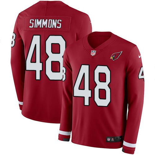 Custom Cardinals #48 Isaiah Simmons Red Team Color Men’s Stitched NFL Limited Therma Long Sleeve Jersey