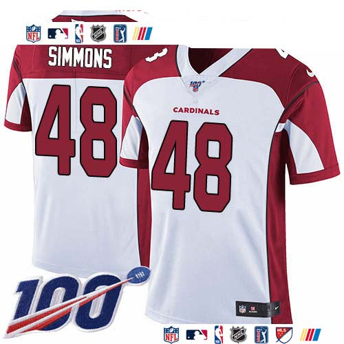 Custom Cardinals #48 Isaiah Simmons White Men’s Stitched NFL 100th Season Vapor Untouchable Limited Jersey