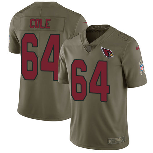 Custom Cardinals #64 Mason Cole Olive Men’s Stitched NFL Limited 2017 Salute to Service Jersey