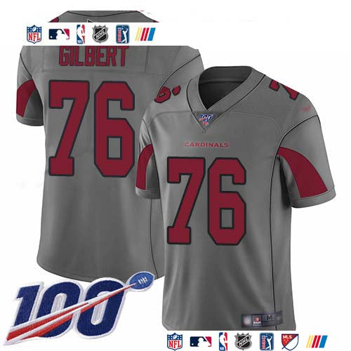 Custom Cardinals #76 Marcus Gilbert Silver Men’s Stitched NFL Limited Inverted Legend 100th Season Jersey