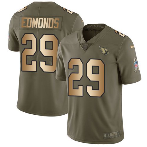 Custom Cardinals 29 Chase Edmonds Olive Gold Salute To Service Limited Jersey