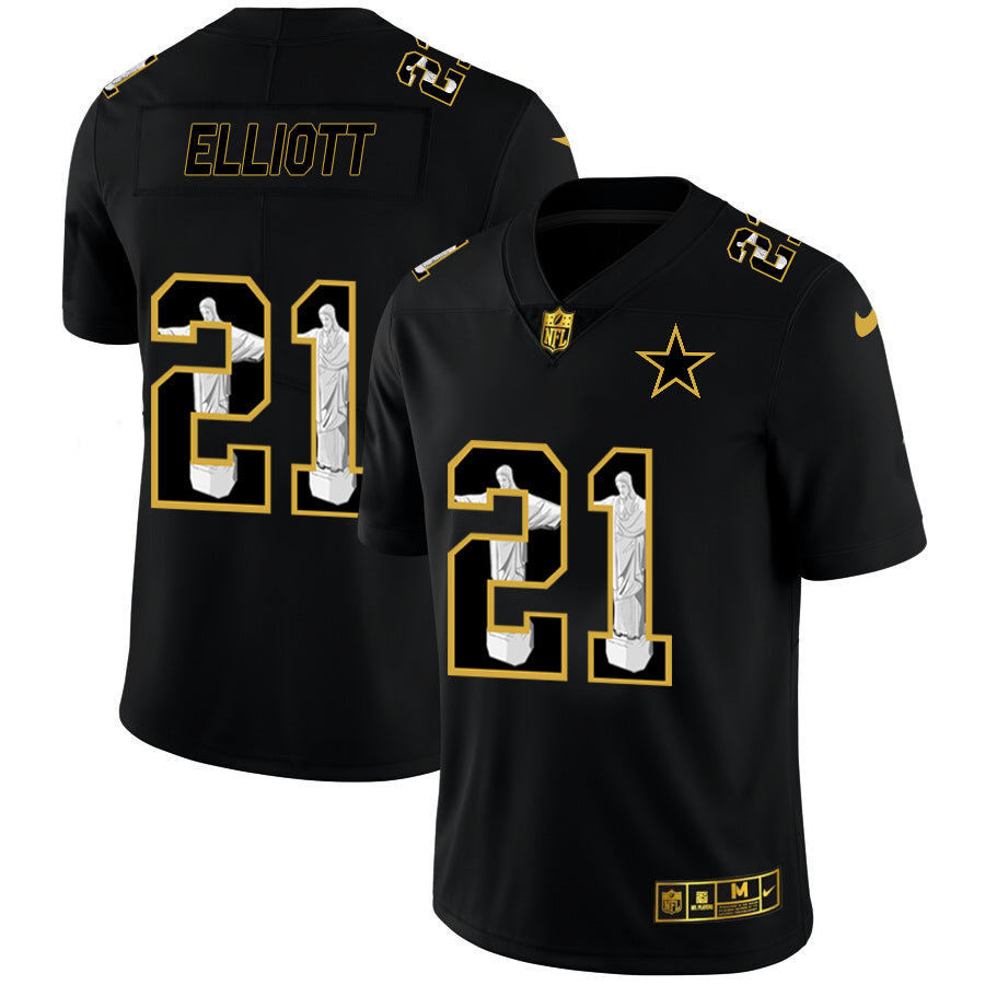Custom Cowboys 21 Ezekiel Elliott Black Jesus Faith Edition Limited Jersey