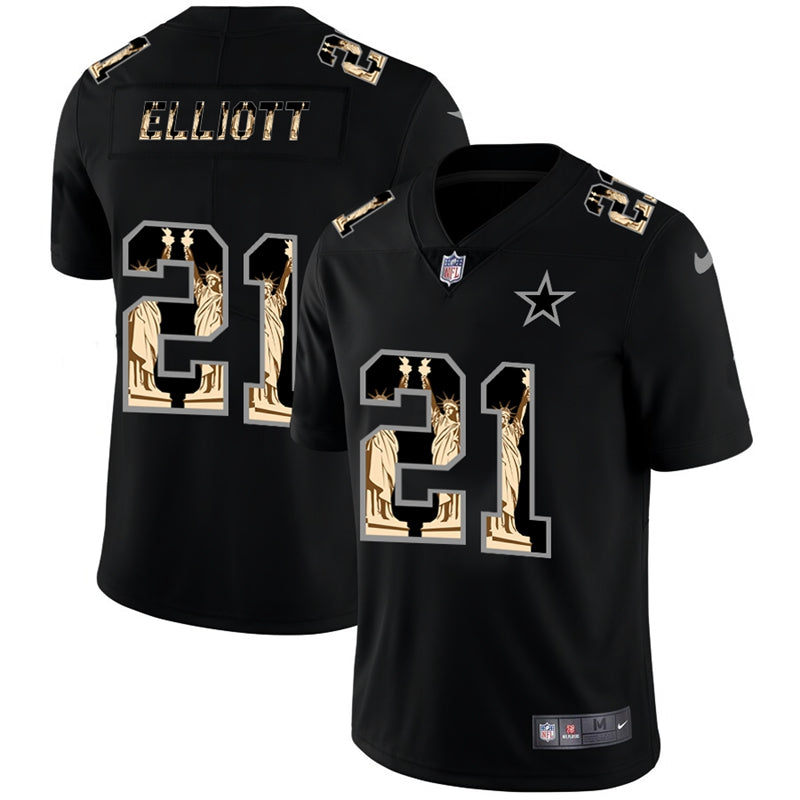 Custom Cowboys 21 Ezekiel Elliott Black Statue Of Liberty Limited Jersey
