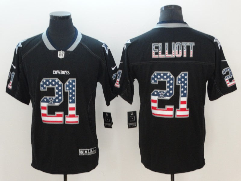 Custom Cowboys 21 Ezekiel Elliott Black USA Flag Fashion Color Rush Limited Jersey