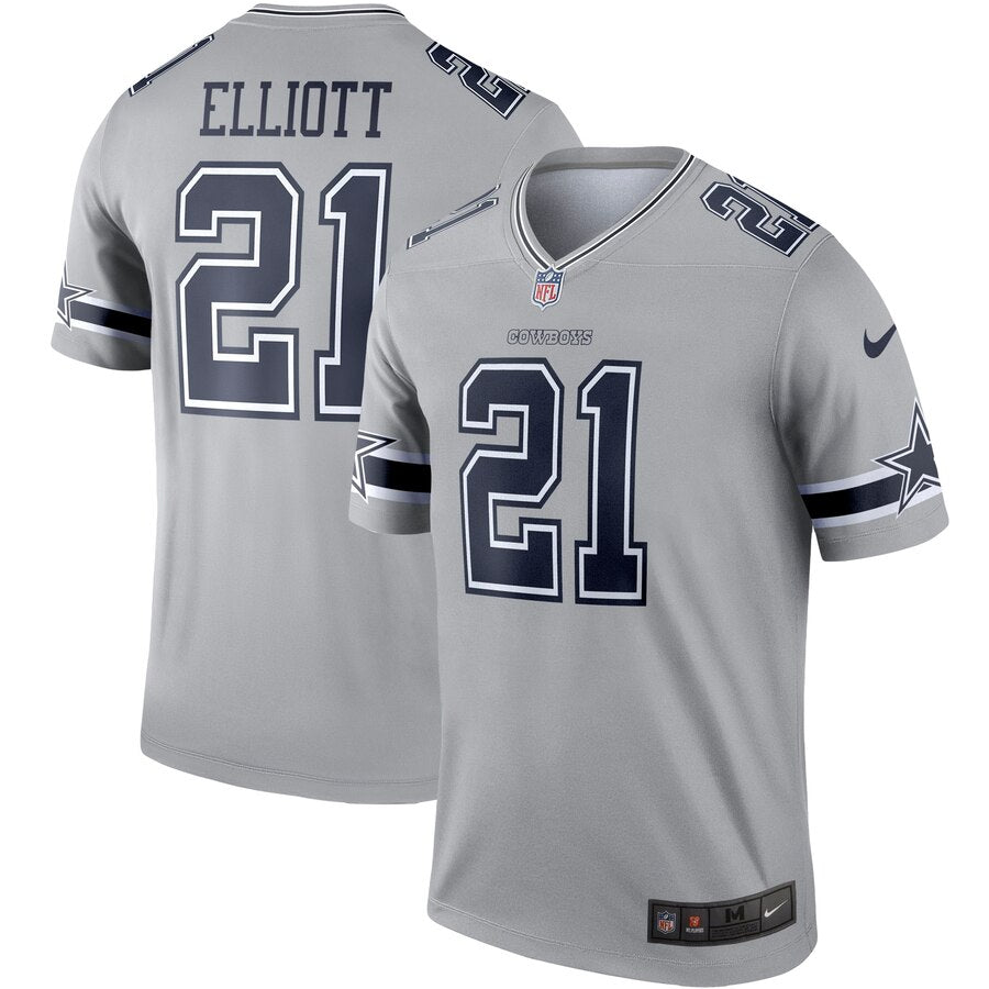 Custom Cowboys 21 Ezekiel Elliott Gray Inverted Legend Jersey