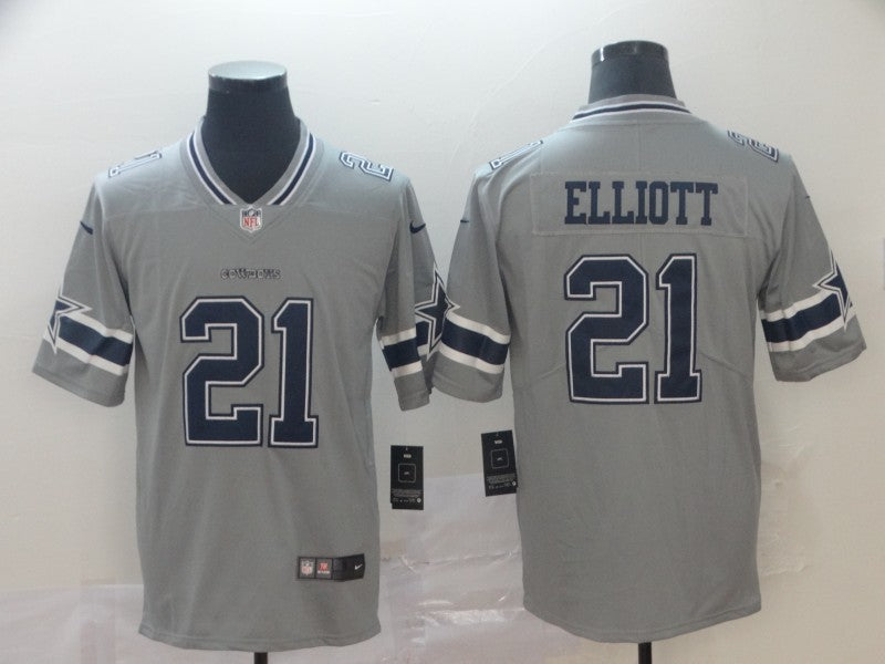 Custom Cowboys 21 Ezekiel Elliott Gray Inverted Legend Limited Jersey