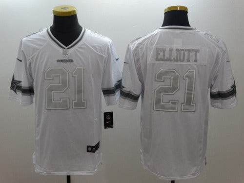 Custom Cowboys 21 Ezekiel Elliott White Platinum Limited Jersey