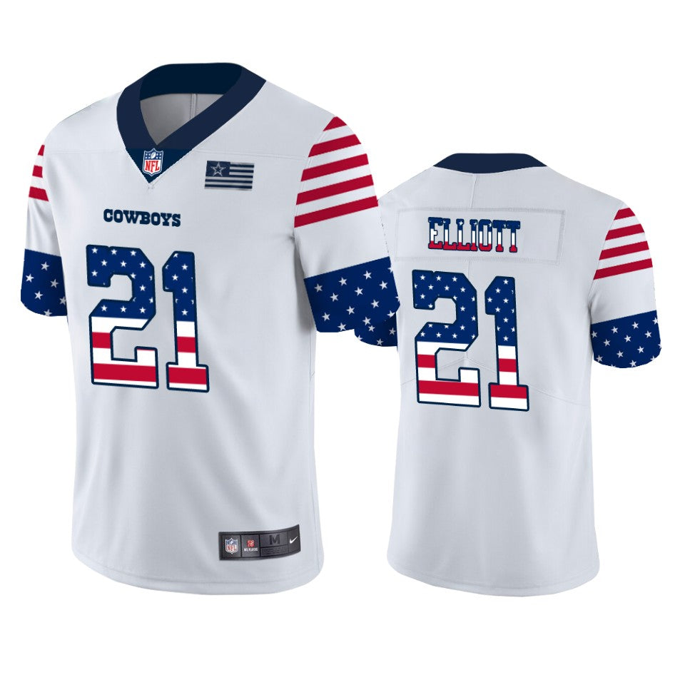 Custom Cowboys 21 Ezekiel Elliott White USA Flag Fashion Limited Jersey