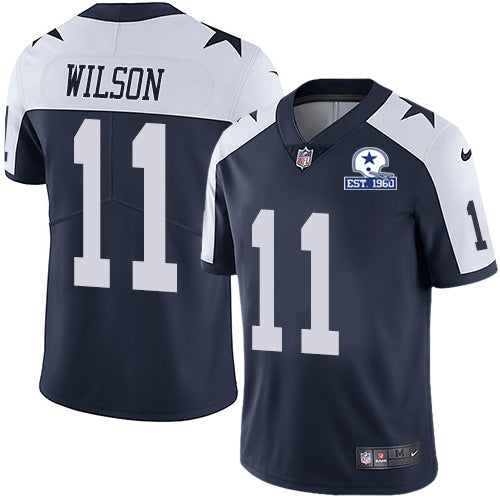 Custom Cowboys #11 Cedrick Wilson Navy Blue Thanksgiving Men’s Stitched With Established In 1960 Patch NFL Vapor Untouchable Limited Throwback Jersey