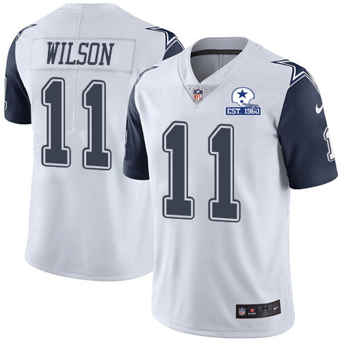 Custom Cowboys #11 Cedrick Wilson White Men’s Stitched With Established In 1960 Patch NFL Limited Rush Jersey