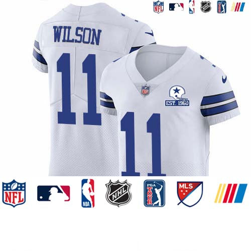 Custom Cowboys #11 Cedrick Wilson White Men’s Stitched With Established In 1960 Patch NFL New Elite Jersey