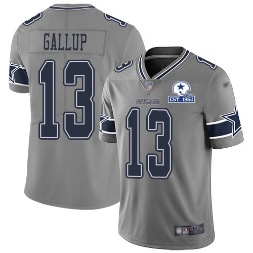 Custom Cowboys #13 Michael Gallup Gray Men’s Stitched With Established In 1960 Patch NFL Limited Inverted Legend Jersey