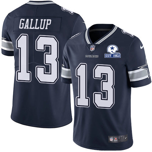 Custom Cowboys #13 Michael Gallup Navy Blue Team Color Men’s Stitched With Established In 1960 Patch NFL Vapor Untouchable Limited Jersey