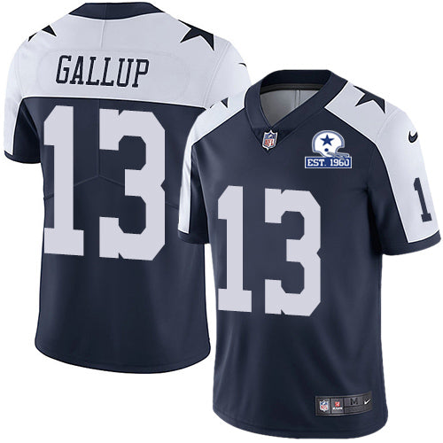 Custom Cowboys #13 Michael Gallup Navy Blue Thanksgiving Men’s Stitched With Established In 1960 Patch NFL Vapor Untouchable Limited Throwback Jersey