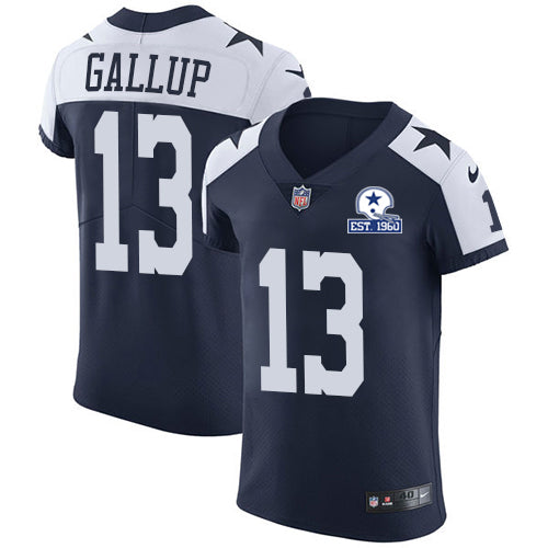 Custom Cowboys #13 Michael Gallup Navy Blue Thanksgiving Men’s Stitched With Established In 1960 Patch NFL Vapor Untouchable Throwback Elite Jersey