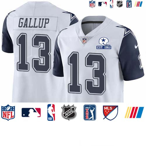 Custom Cowboys #13 Michael Gallup White Men’s Stitched With Established In 1960 Patch NFL Limited Rush Jersey