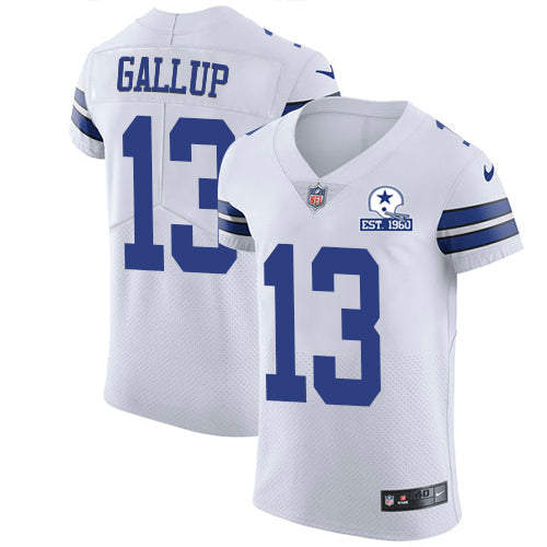 Custom Cowboys #13 Michael Gallup White Men’s Stitched With Established In 1960 Patch NFL New Elite Jersey