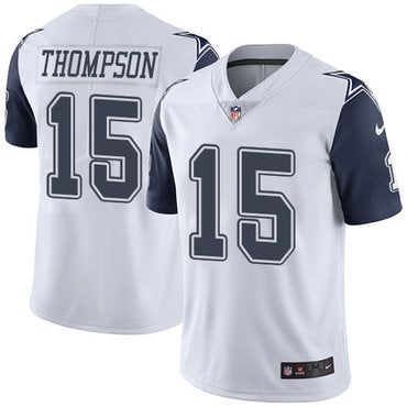 Custom Cowboys #15 Deonte Thompson White Men’s Stitched NFL Limited Rush Jersey