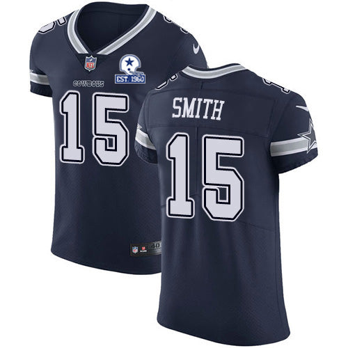 Custom Cowboys #15 Devin Smith Navy Blue Team Color Men’s Stitched With Established In 1960 Patch NFL Vapor Untouchable Elite Jersey