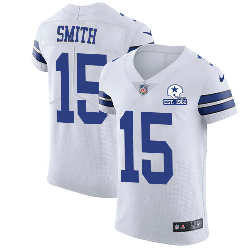 Custom Cowboys #15 Devin Smith White Men’s Stitched With Established In 1960 Patch NFL New Elite Jersey