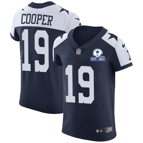 Custom Cowboys #19 Amari Cooper Navy Blue Thanksgiving Men’s Stitched With Established In 1960 Patch NFL Vapor Untouchable Throwback Elite Jersey