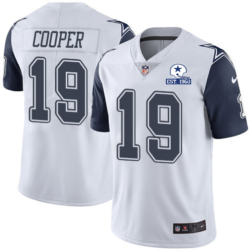 Custom Cowboys #19 Amari Cooper White Men’s Stitched With Established In 1960 Patch NFL Limited Rush Jersey