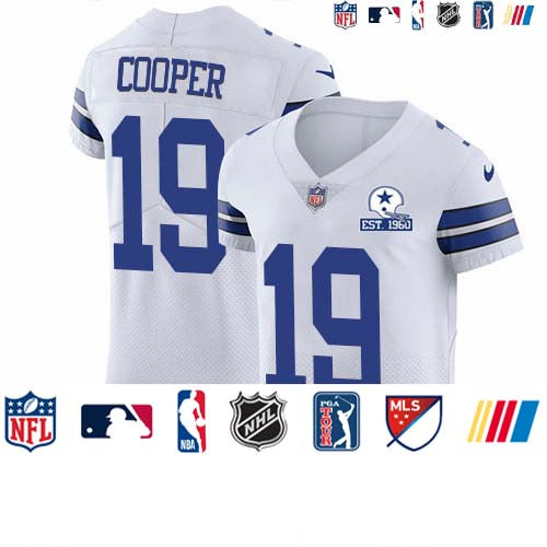 Custom Cowboys #19 Amari Cooper White Men’s Stitched With Established In 1960 Patch NFL New Elite Jersey