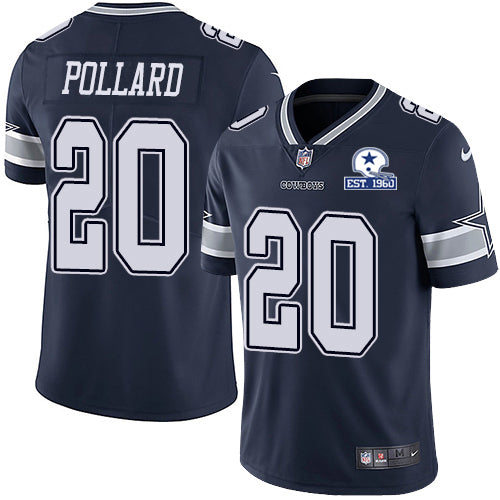 Custom Cowboys #20 Tony Pollard Navy Blue Team Color Men’s Stitched With Established In 1960 Patch NFL Vapor Untouchable Limited Jersey