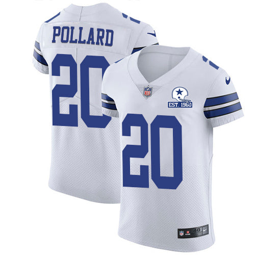 Custom Cowboys #20 Tony Pollard White Men’s Stitched With Established In 1960 Patch NFL New Elite Jersey