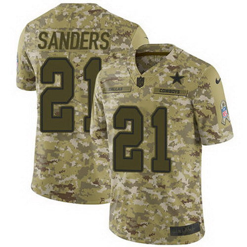 Custom Cowboys #21 Deion Sanders Camo Youth Stitched NFL Limited 2018 Salute to Service Jersey