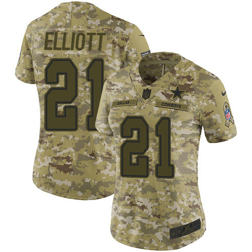 Custom Cowboys #21 Ezekiel Elliott Camo Women’s Stitched NFL Limited 2018 Salute to Service Jersey